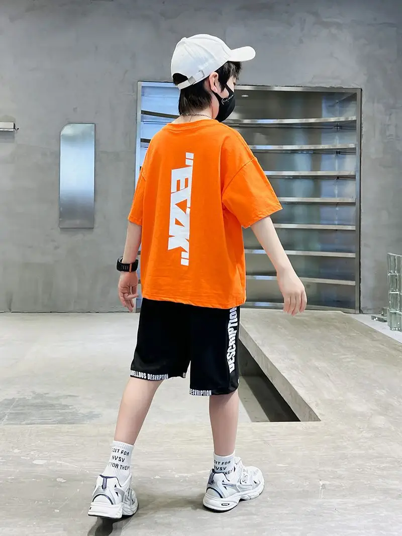 Boys Orange Cartoon Shorts Set Summer Cotton - Image 10