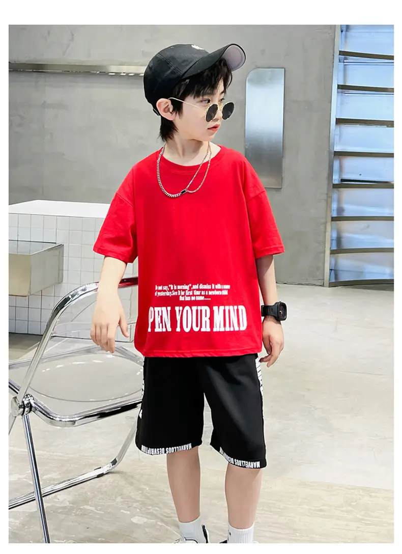 Boys Orange Cartoon Shorts Set Summer Cotton — feature 11