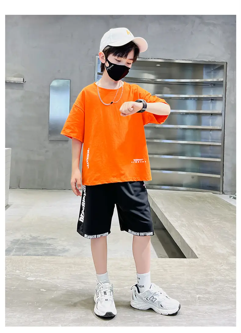 Boys Orange Cartoon Shorts Set Summer Cotton — feature 22