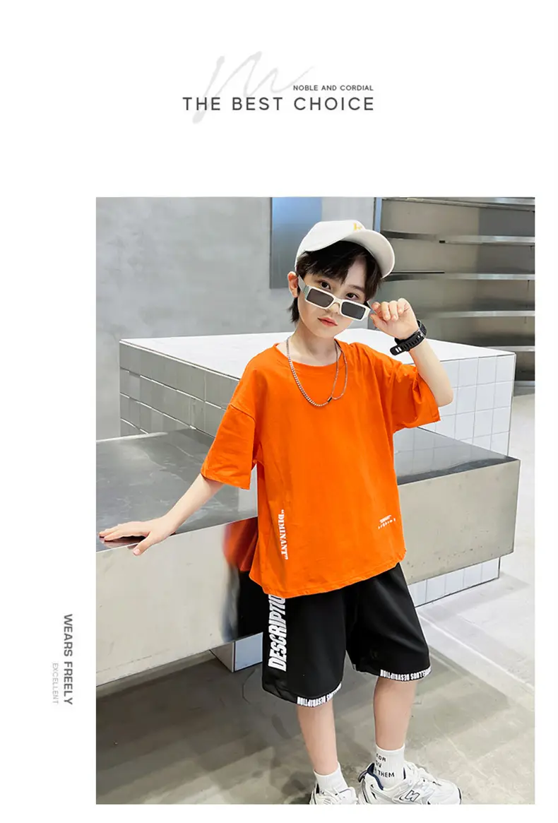 Boys Orange Cartoon Shorts Set Summer Cotton — feature 23