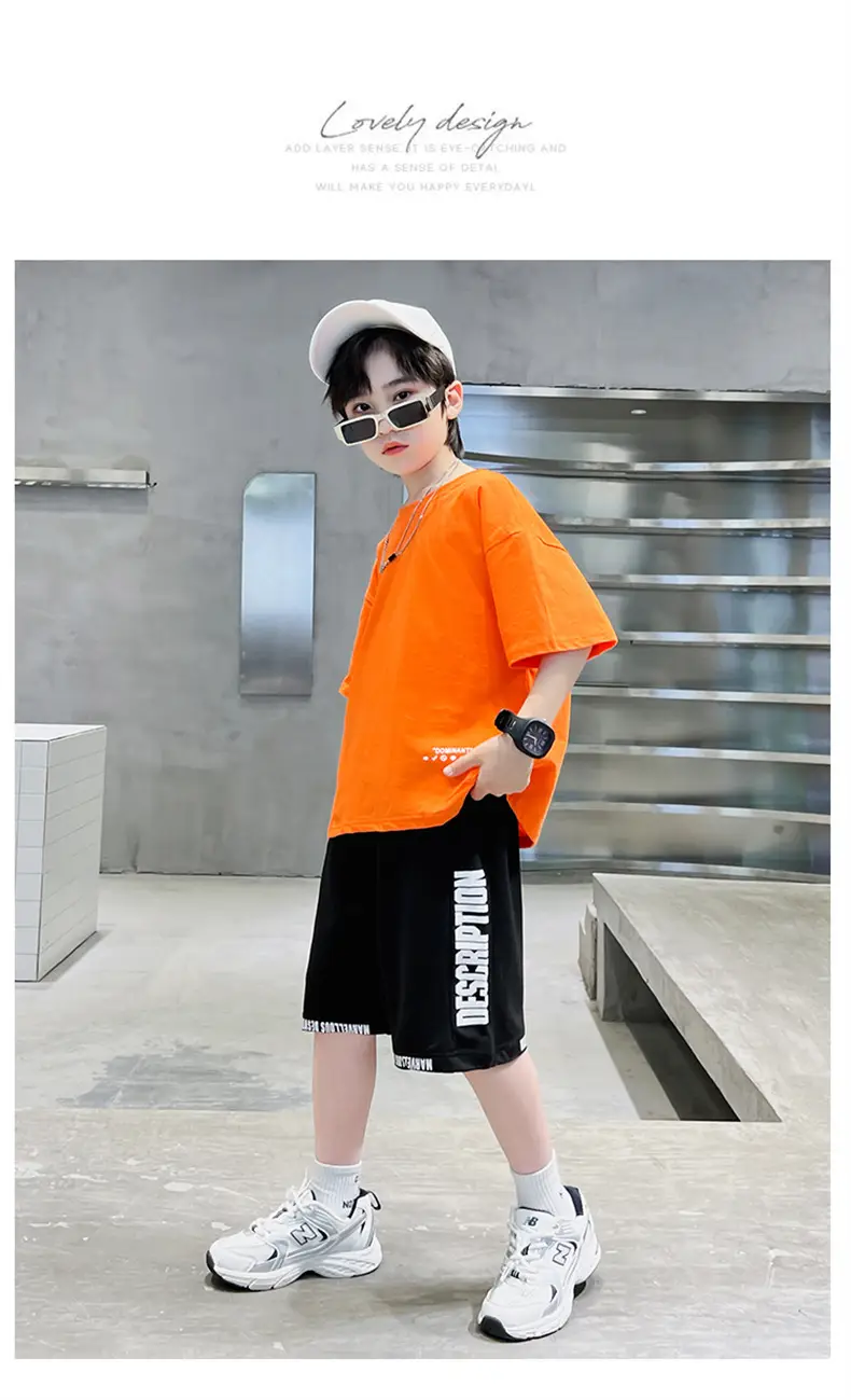 Boys Orange Cartoon Shorts Set Summer Cotton — feature 24