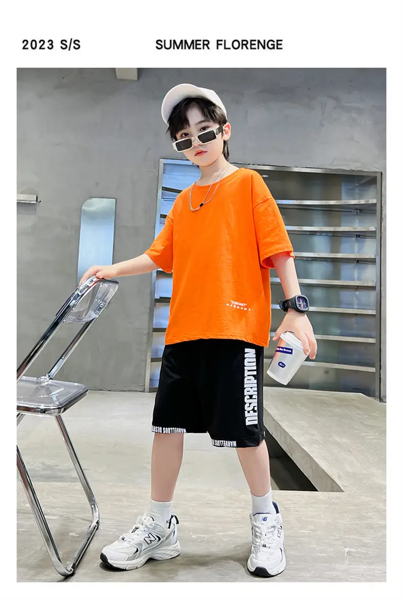 Boys Orange Cartoon Shorts Set Summer Cotton — feature 26
