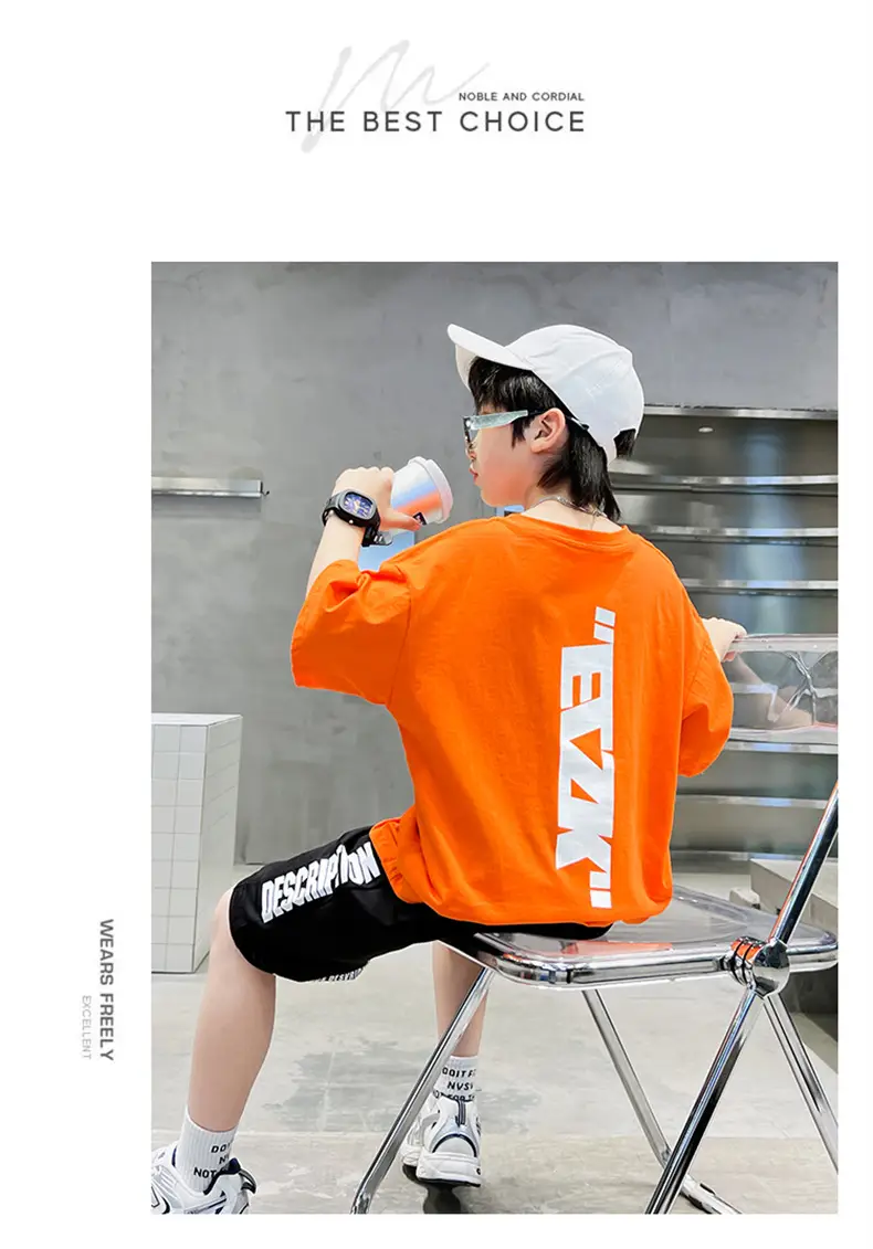Boys Orange Cartoon Shorts Set Summer Cotton — feature 28