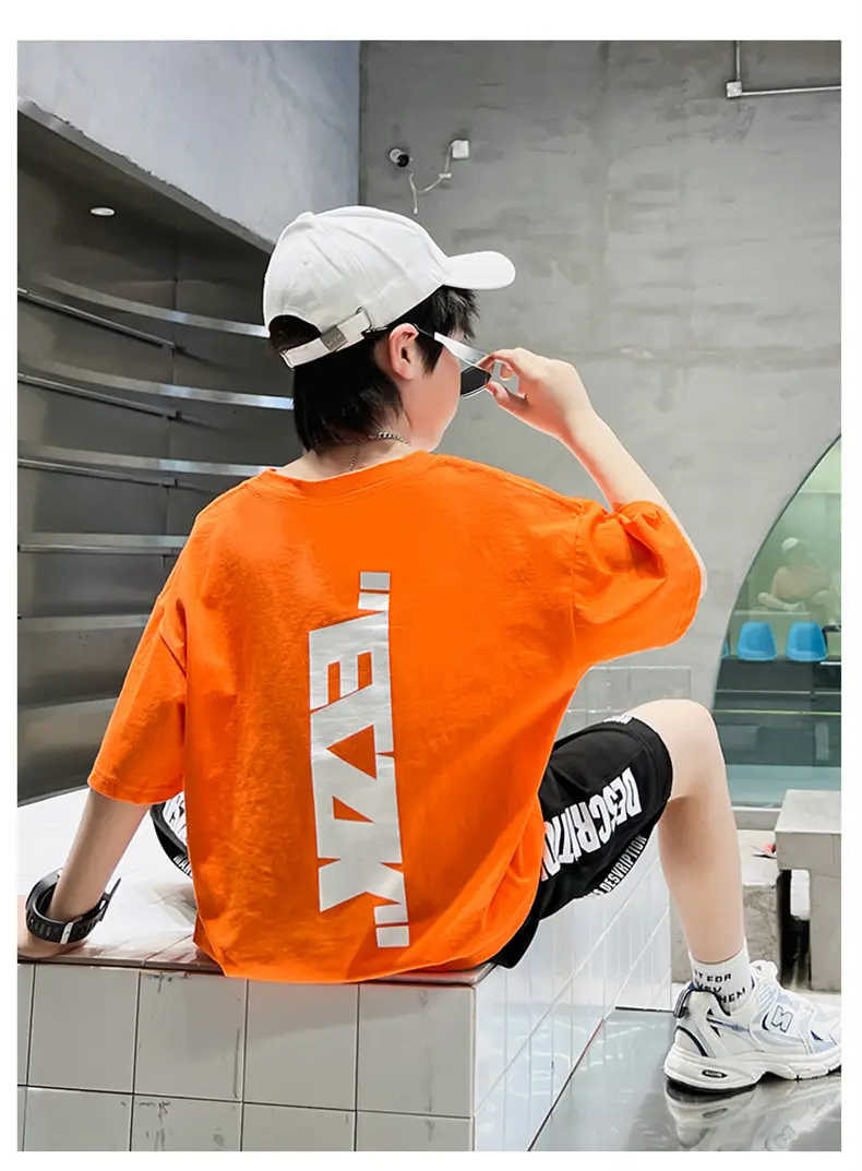 Boys Orange Cartoon Shorts Set Summer Cotton — feature 29