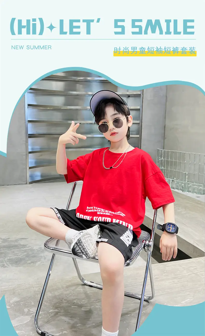 Boys Orange Cartoon Shorts Set Summer Cotton — feature 3