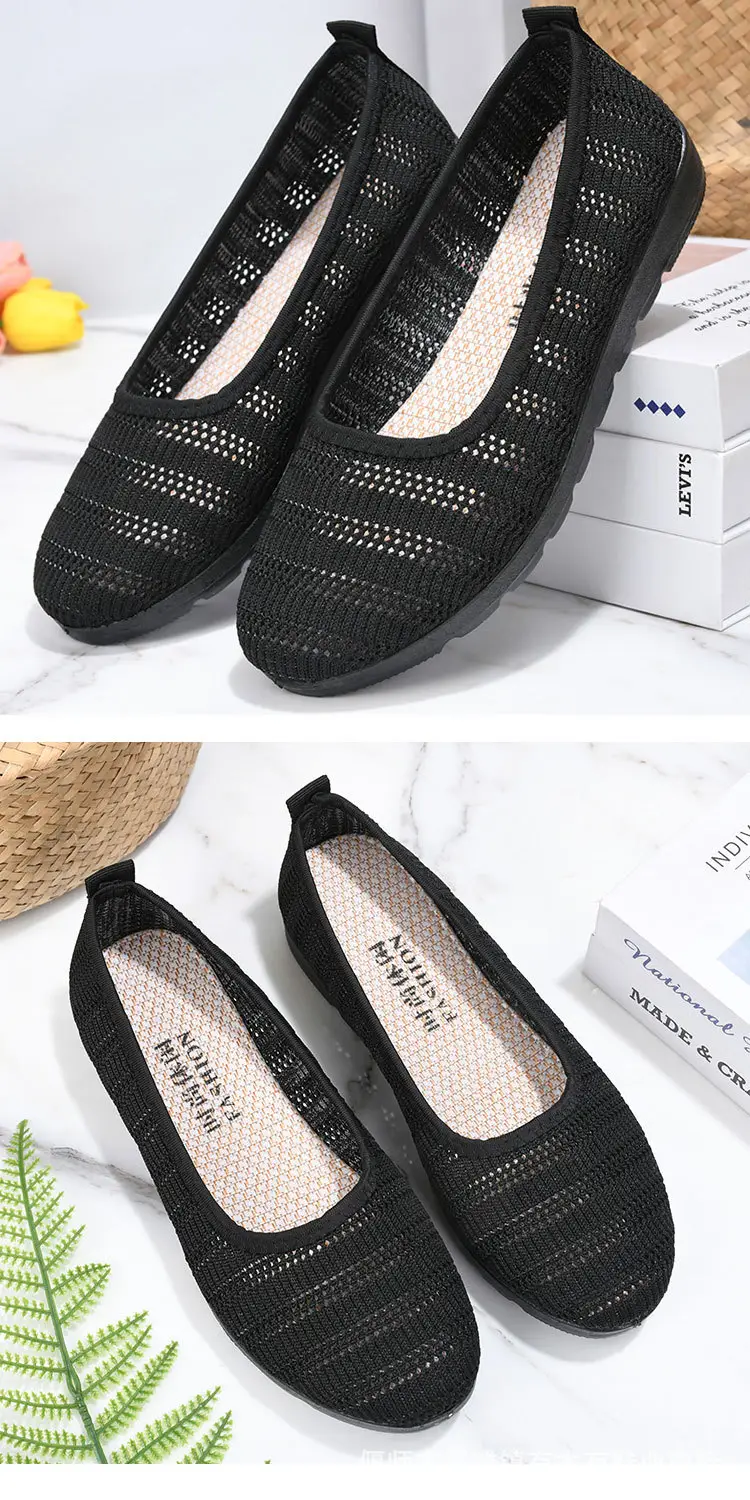 Old Beijing Cloth Shoes Women's Summer Mesh Surface Breathable Middle-aged Comfortable Moms Shoes Flat Slip-on Mesh Shoes for Grandma — feature 15