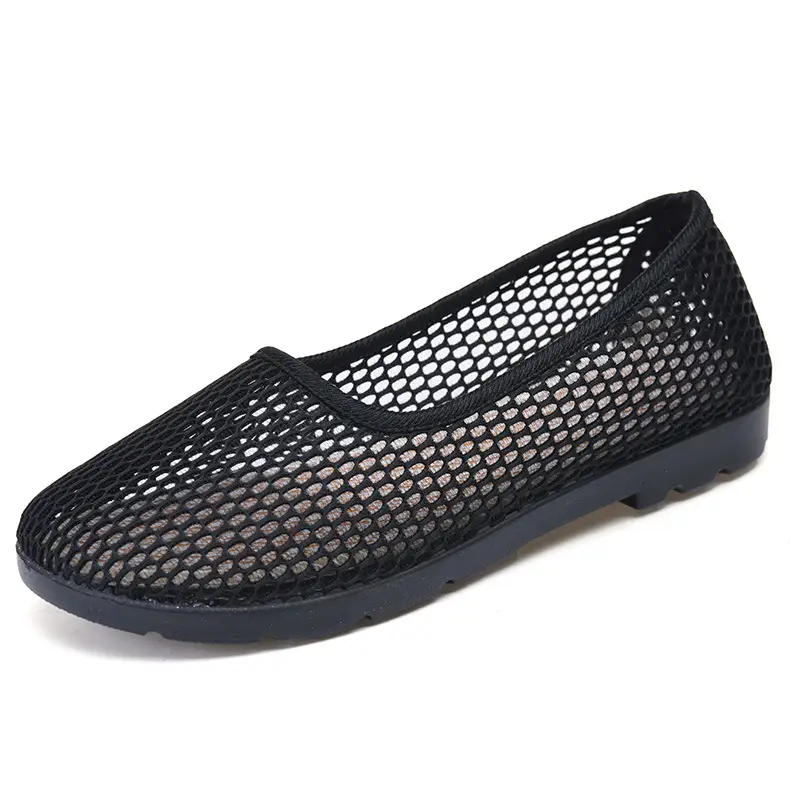 Old Beijing Cloth Shoes Women's Summer Mesh Surface Breathable Middle-aged Comfortable Moms Shoes Flat Slip-on Mesh Shoes for Grandma