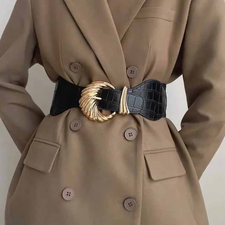 Women's Crossbody Belt with Gold Pin Buckle Black All-match Dress Waist Seal - Image 7