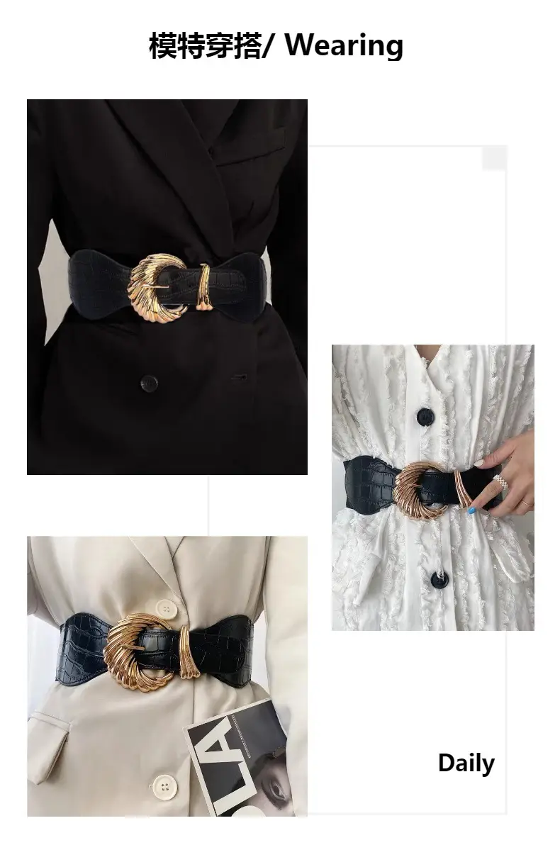 Women's Crossbody Belt with Gold Pin Buckle Black All-match Dress Waist Seal β feature 3