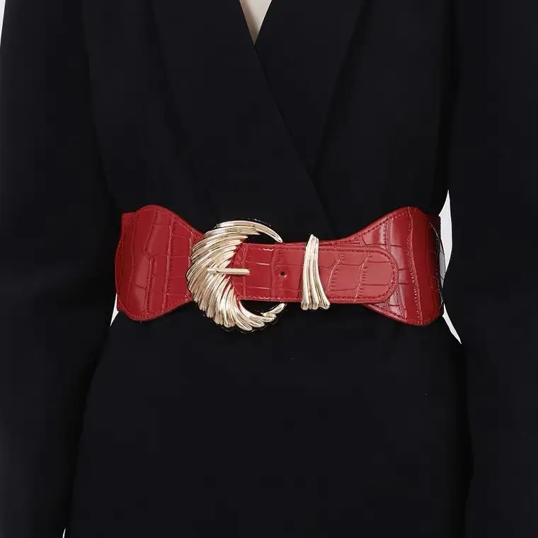 Women's Crossbody Belt with Gold Pin Buckle Black All-match Dress Waist Seal β feature 5