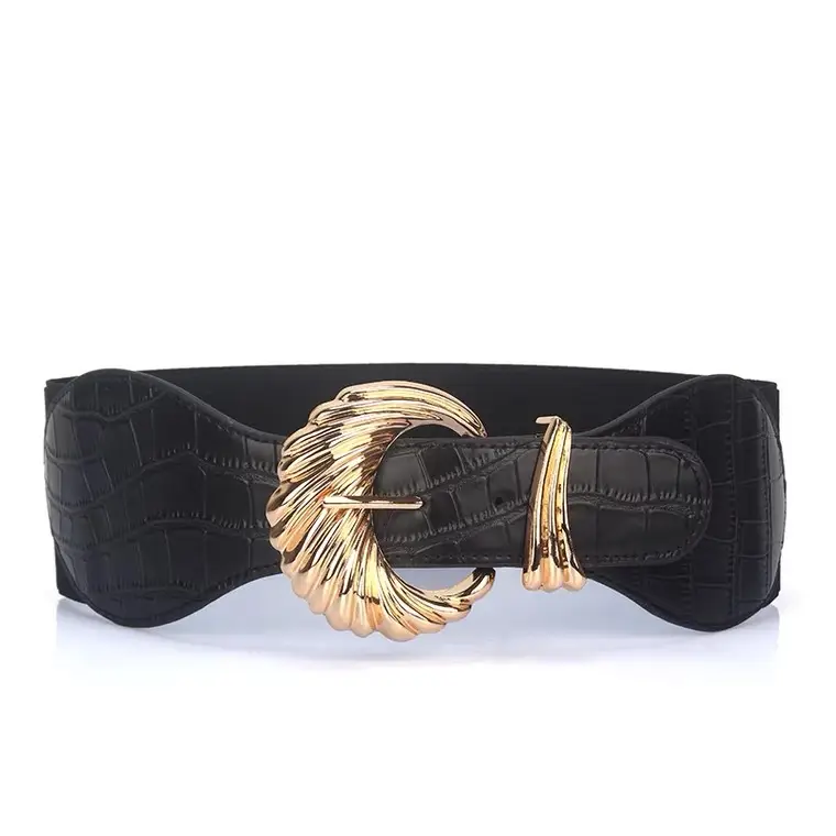 Women's Crossbody Belt with Gold Pin Buckle Black All-match Dress Waist Seal