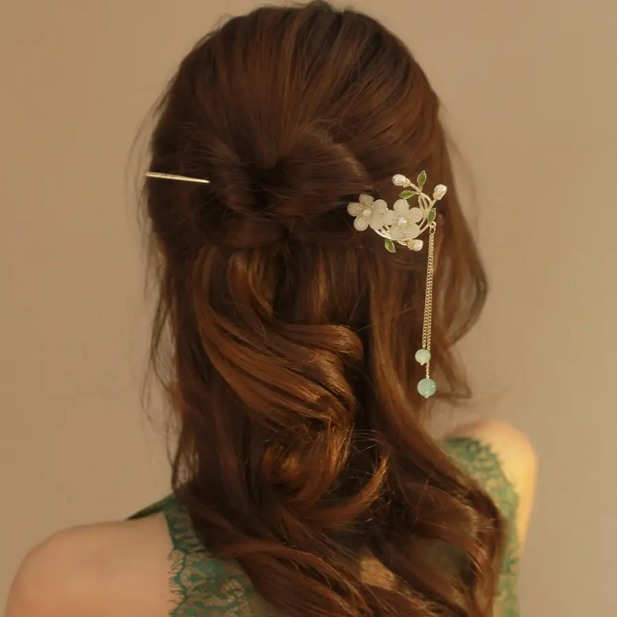 New Chinese Peach Blossom Tassel Hairpin Women's Retro Back Head Plate Hair Clasp Flower Hair Hairpin Headwear Accessories Wholesale - Image 8