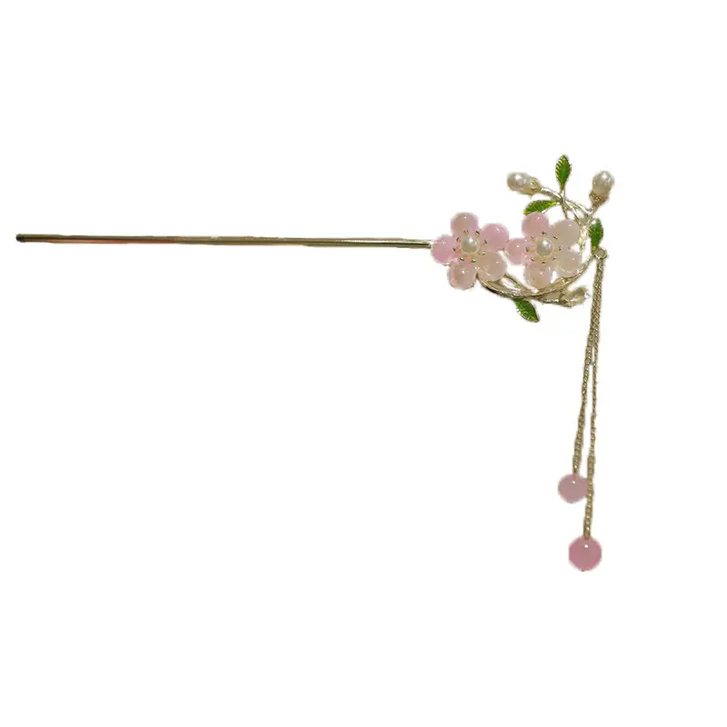 New Chinese Peach Blossom Tassel Hairpin Women's Retro Back Head Plate Hair Clasp Flower Hair Hairpin Headwear Accessories Wholesale - Image 9