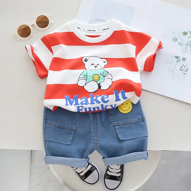 Children Cotton Bear Print Shorts Suit Summer Boys - Image 5