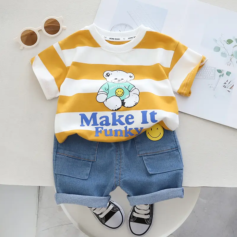 Children Cotton Bear Print Shorts Suit Summer Boys - Image 6