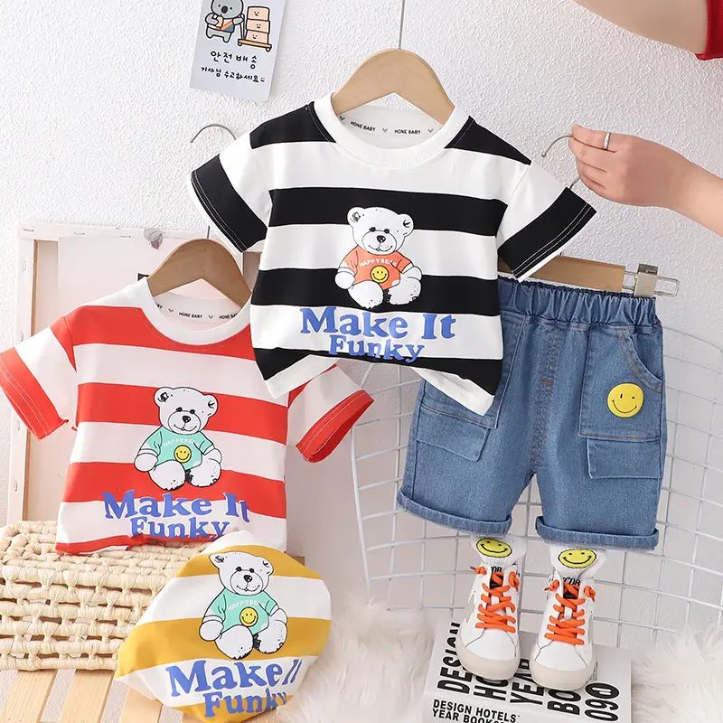 Children Cotton Bear Print Shorts Suit Summer Boys — feature 1