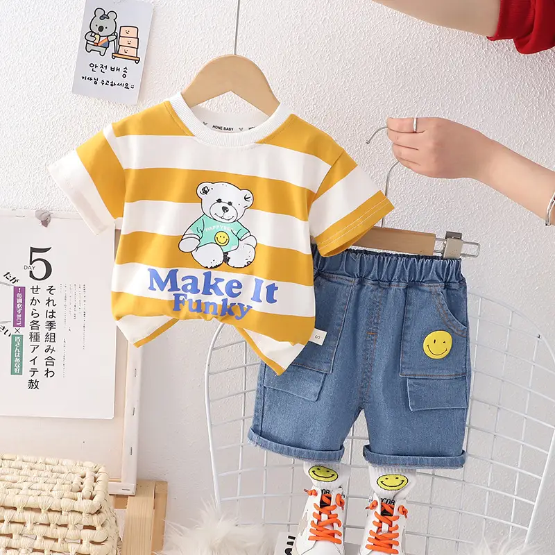 Children Cotton Bear Print Shorts Suit Summer Boys — feature 2