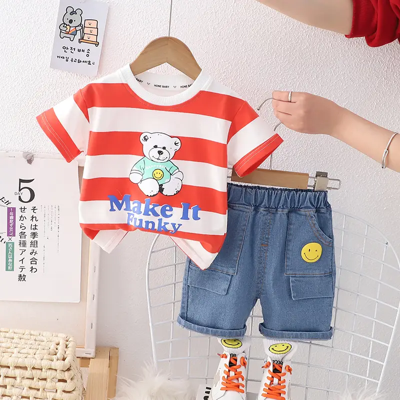 Children Cotton Bear Print Shorts Suit Summer Boys — feature 3