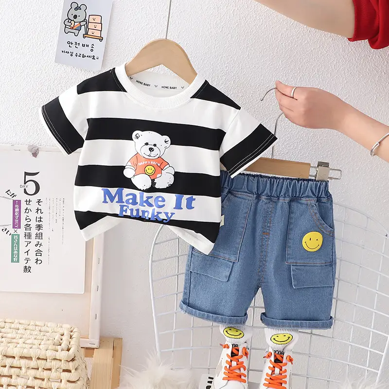 Children Cotton Bear Print Shorts Suit Summer Boys — feature 4