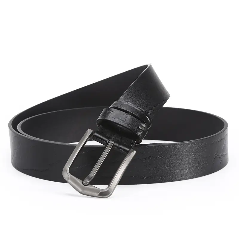 Men's Black Cowhide Belt with Simple Buckle - Image 6