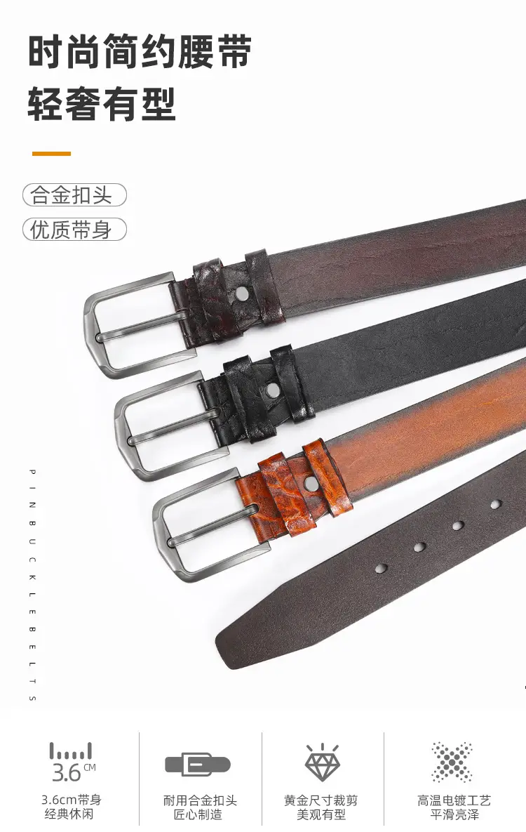 Men's Black Cowhide Belt with Simple Buckle β feature 1