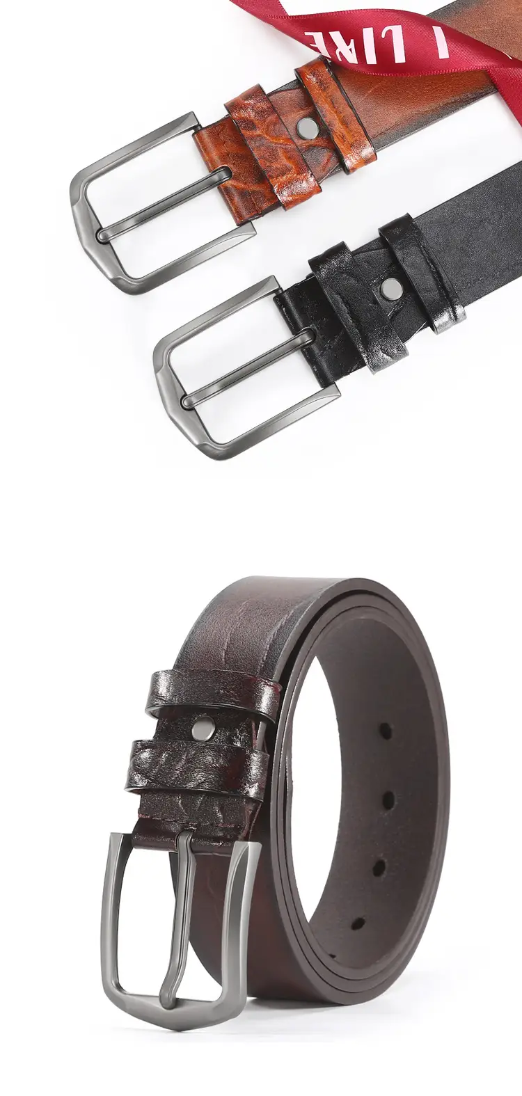 Men's Black Cowhide Belt with Simple Buckle β feature 10
