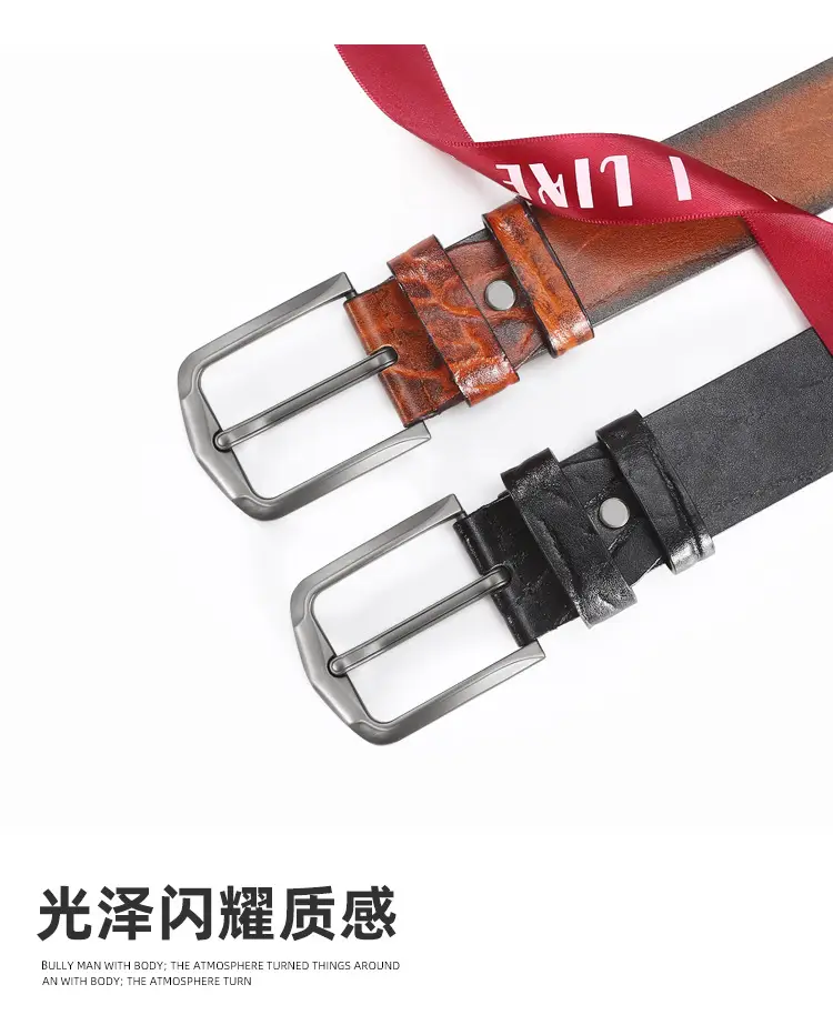 Men's Black Cowhide Belt with Simple Buckle β feature 2