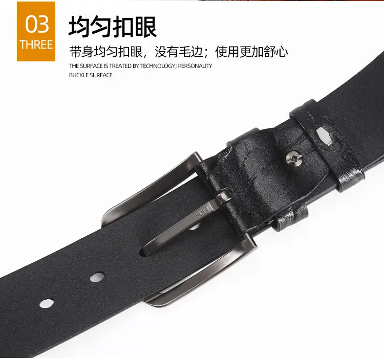 Men's Black Cowhide Belt with Simple Buckle β feature 7
