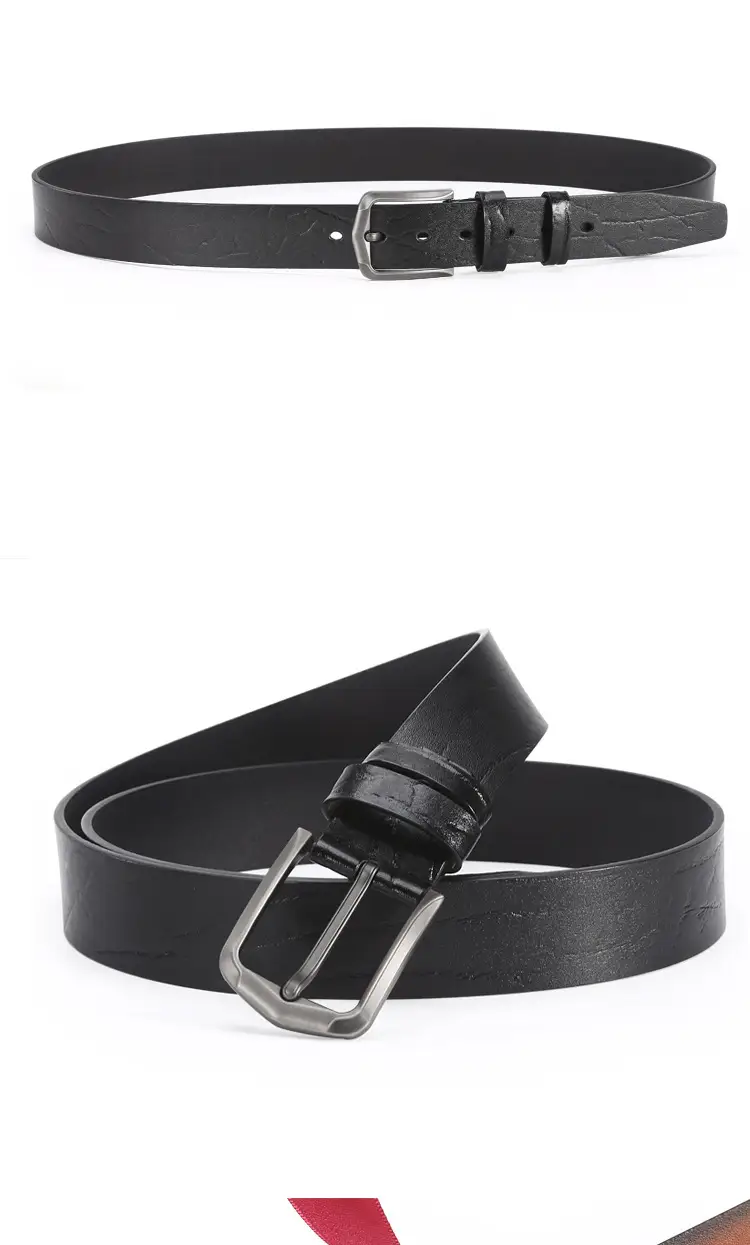 Men's Black Cowhide Belt with Simple Buckle β feature 9