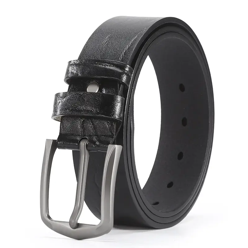 Men's Black Cowhide Belt with Simple Buckle - Image 3