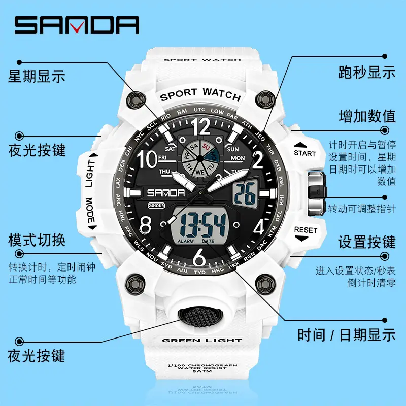 Sanda Black Multi-Functional Waterproof Watch for Men - Image 99