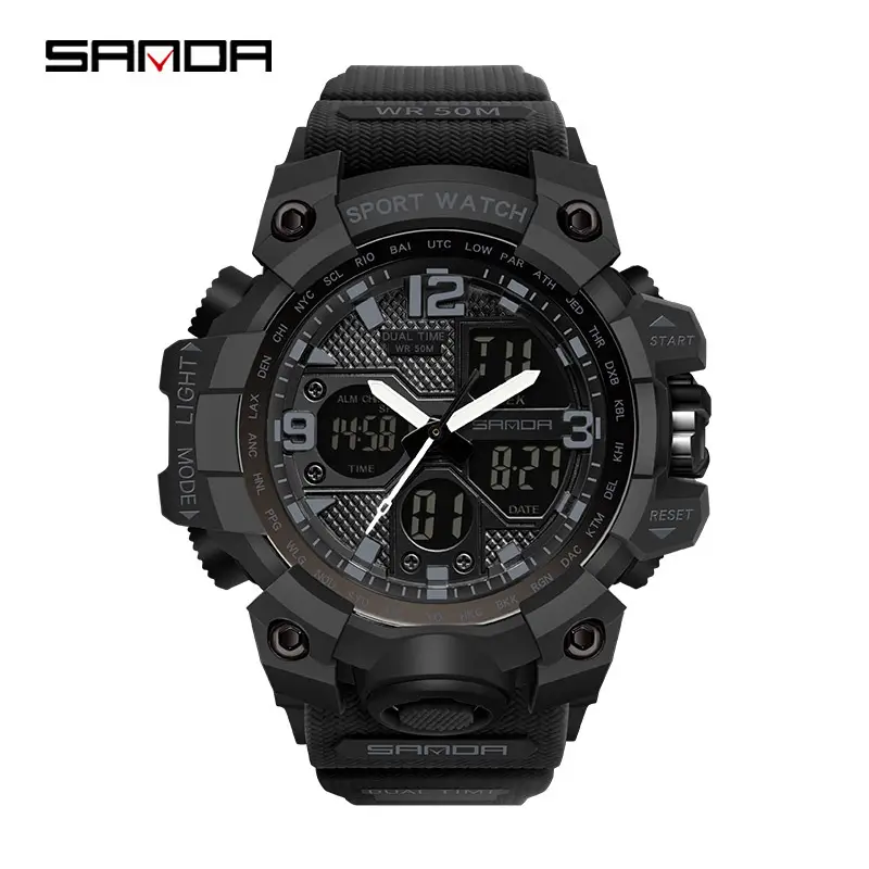 Sanda Black Multi-Functional Waterproof Watch for Men - Image 20