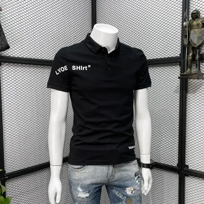Men White Polo Shirt Slim Fit 2022 Summer Casual - Image 4
