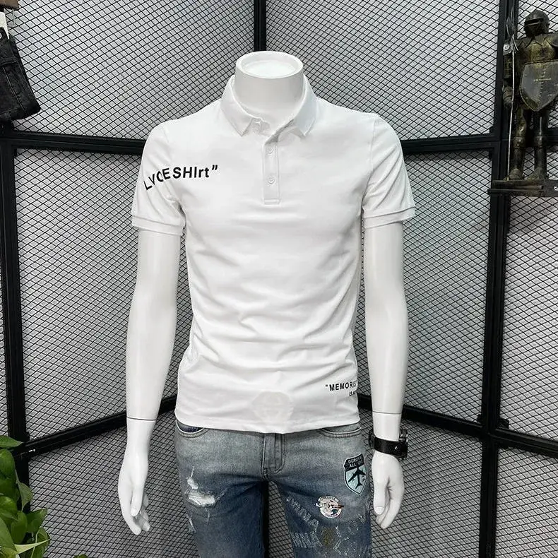 Men White Polo Shirt Slim Fit 2022 Summer Casual - Image 5