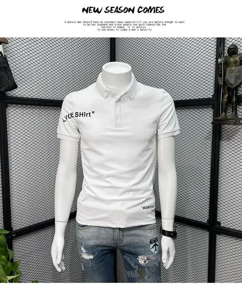 Men White Polo Shirt Slim Fit 2022 Summer Casual — feature 10