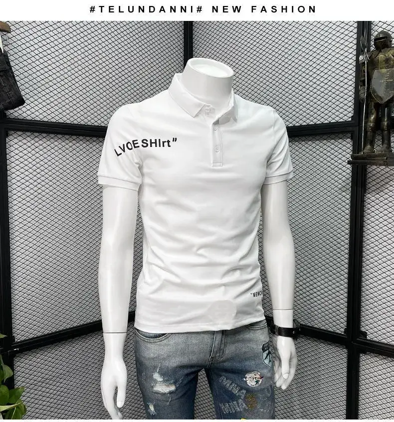 Men White Polo Shirt Slim Fit 2022 Summer Casual — feature 11