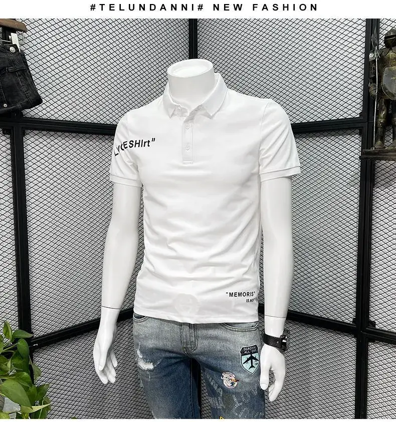 Men White Polo Shirt Slim Fit 2022 Summer Casual — feature 12