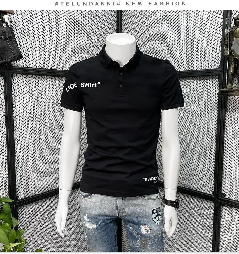 Men White Polo Shirt Slim Fit 2022 Summer Casual — feature 6