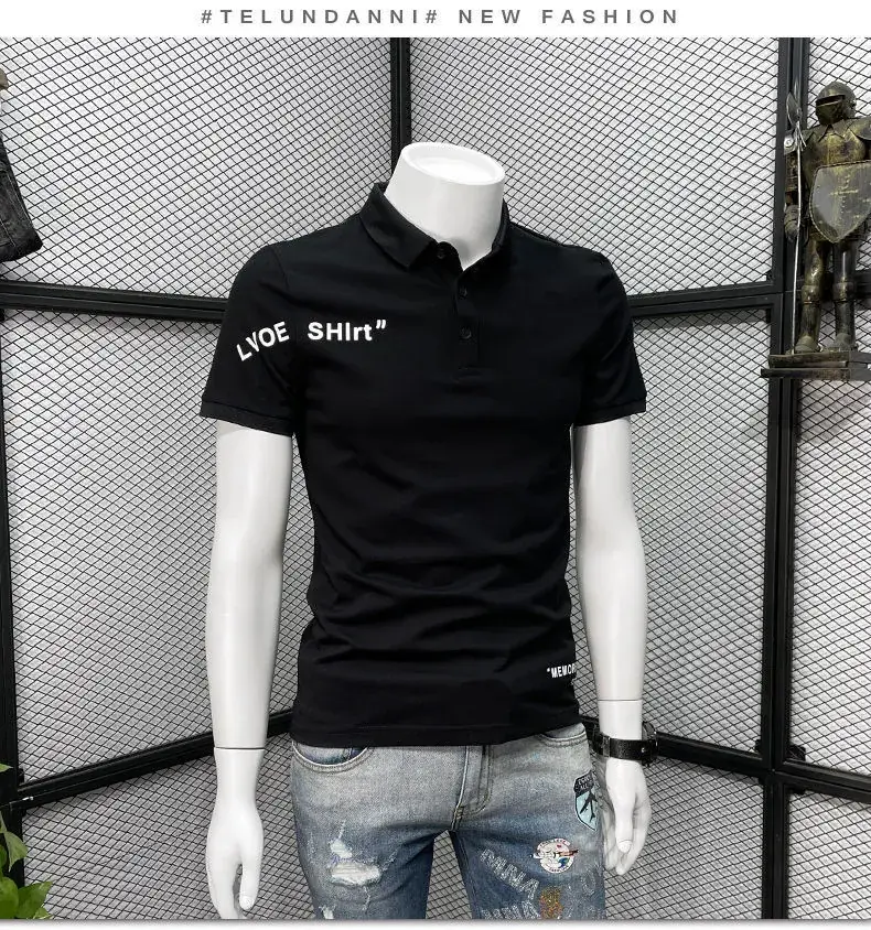 Men White Polo Shirt Slim Fit 2022 Summer Casual — feature 7