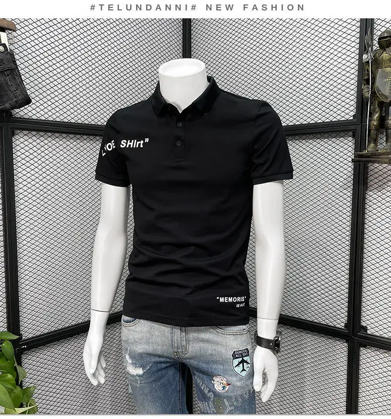 Men White Polo Shirt Slim Fit 2022 Summer Casual — feature 8
