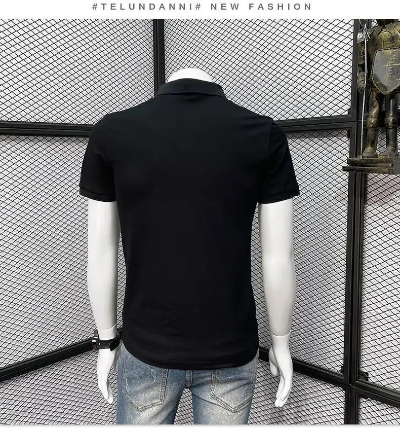 Men White Polo Shirt Slim Fit 2022 Summer Casual — feature 9