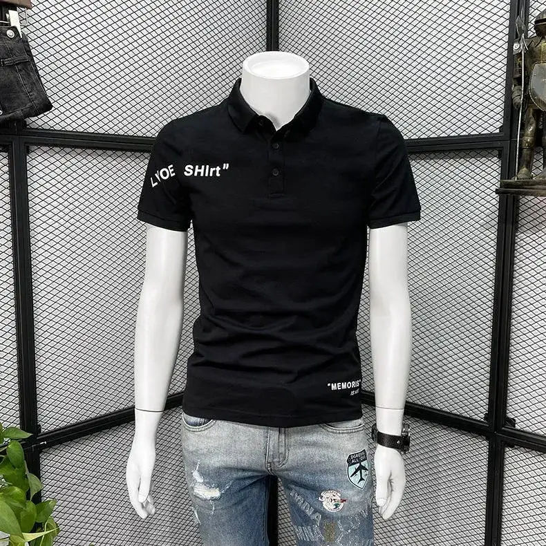 Men White Polo Shirt Slim Fit 2022 Summer Casual - Image 2