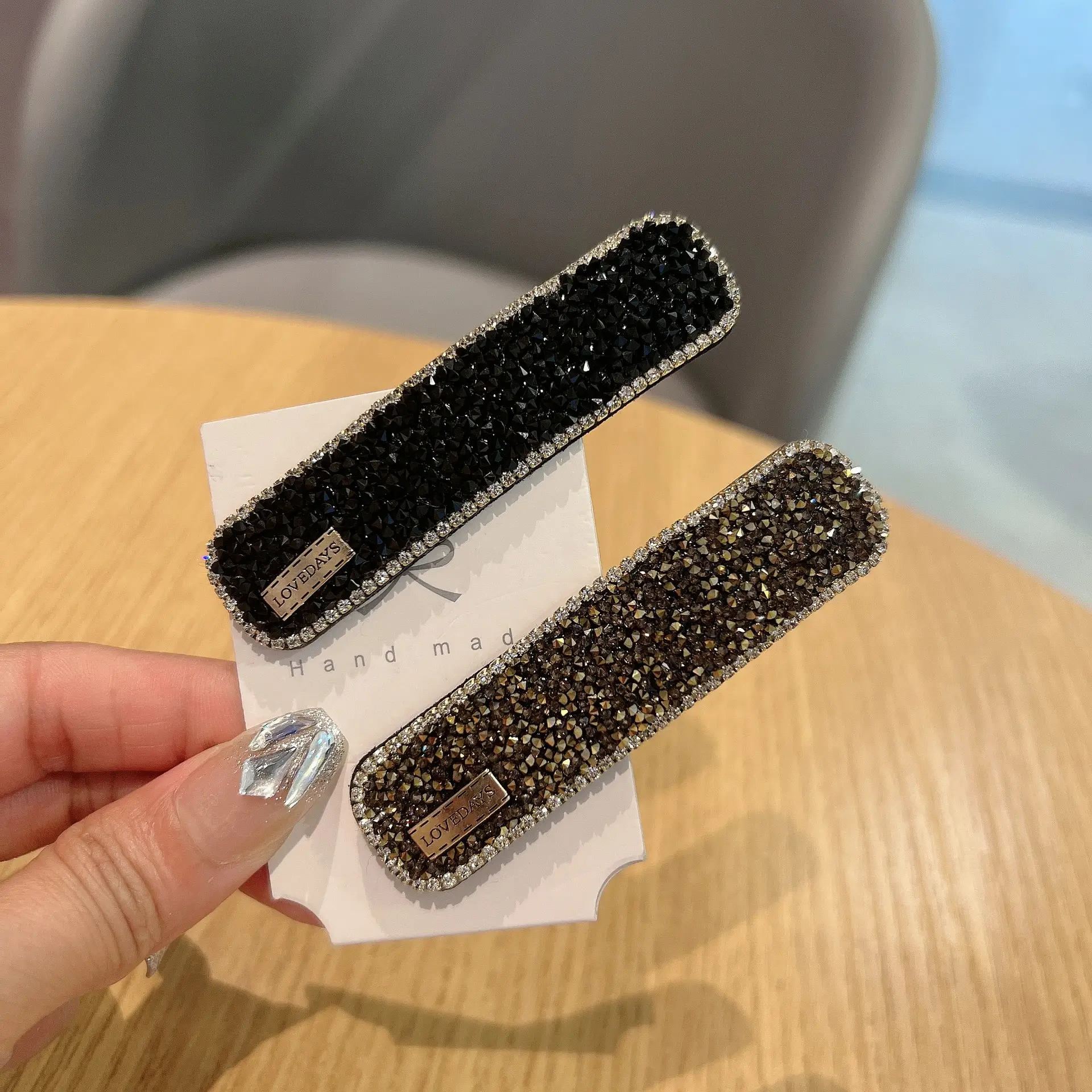 Full Diamond Hair Clips Black Gold Side Bang Clip - Image 11