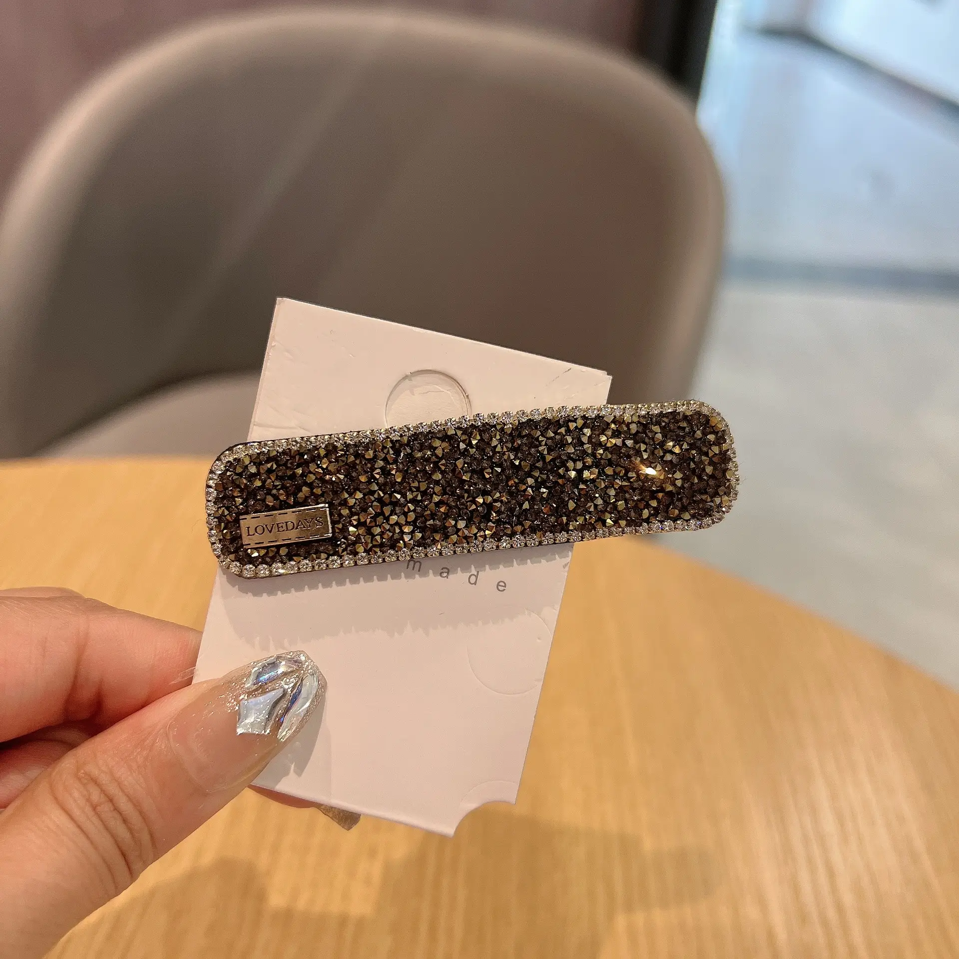 Full Diamond Hair Clips Black Gold Side Bang Clip - Image 2