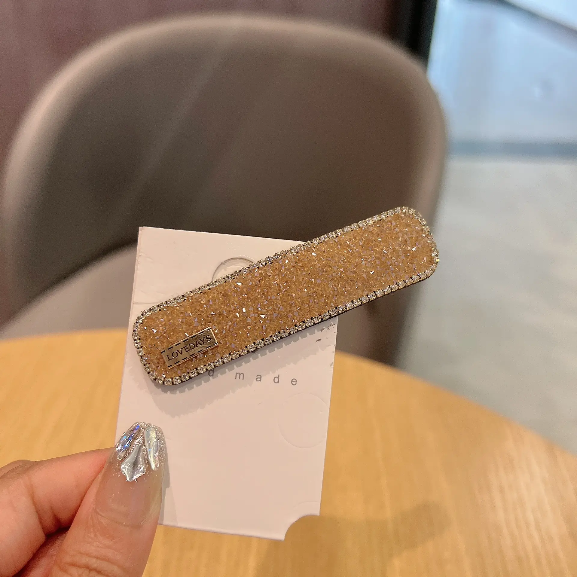 Full Diamond Hair Clips Black Gold Side Bang Clip - Image 3
