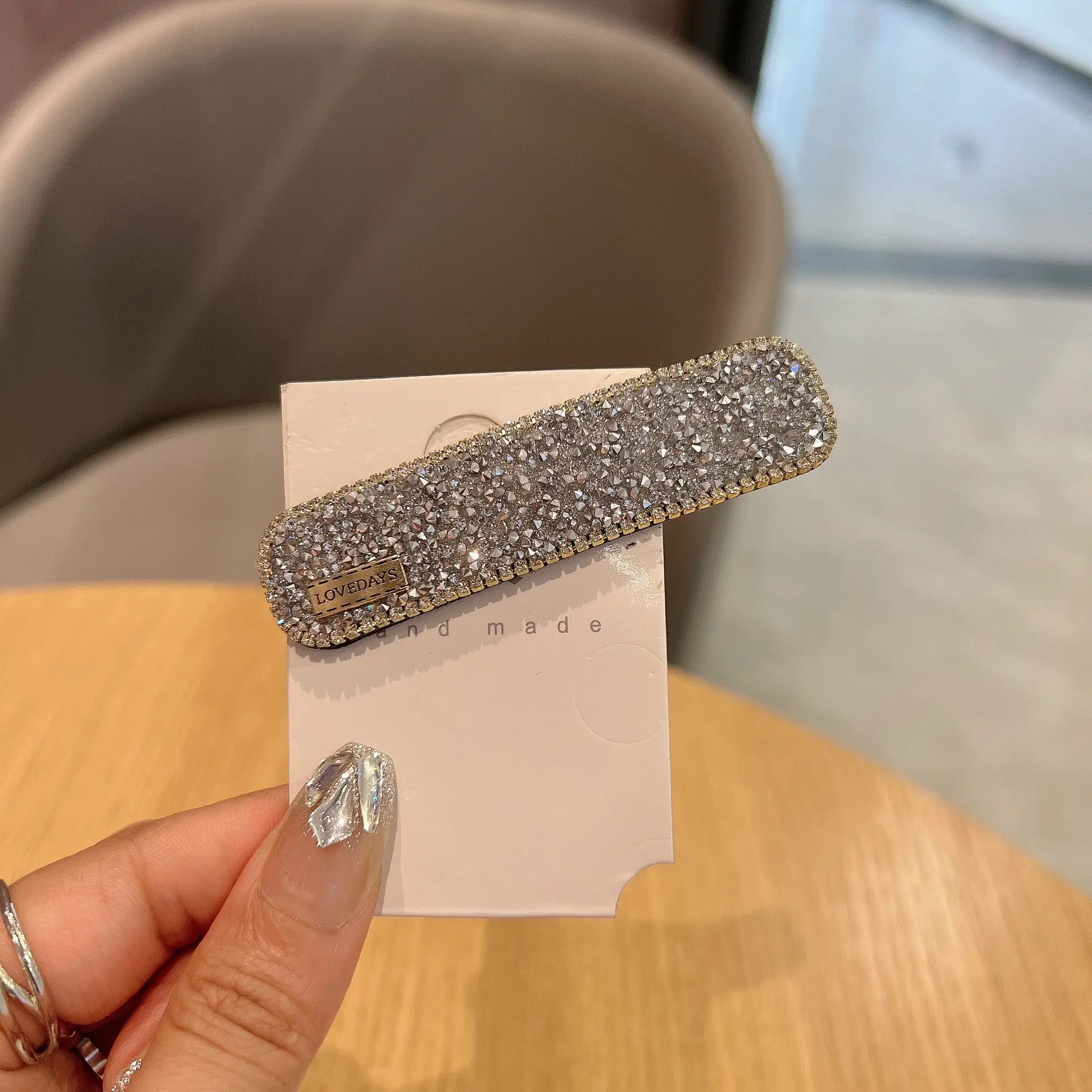 Full Diamond Hair Clips Black Gold Side Bang Clip - Image 4