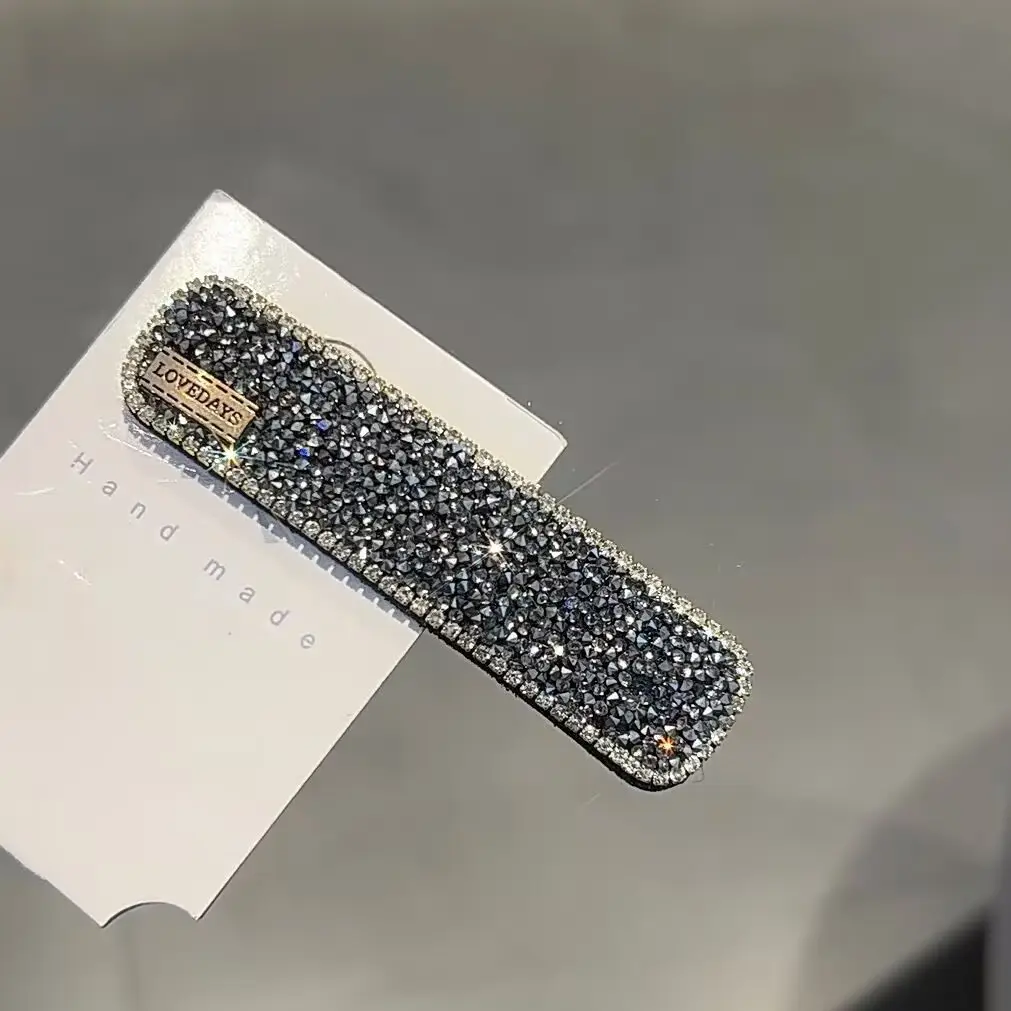 Full Diamond Hair Clips Black Gold Side Bang Clip - Image 8