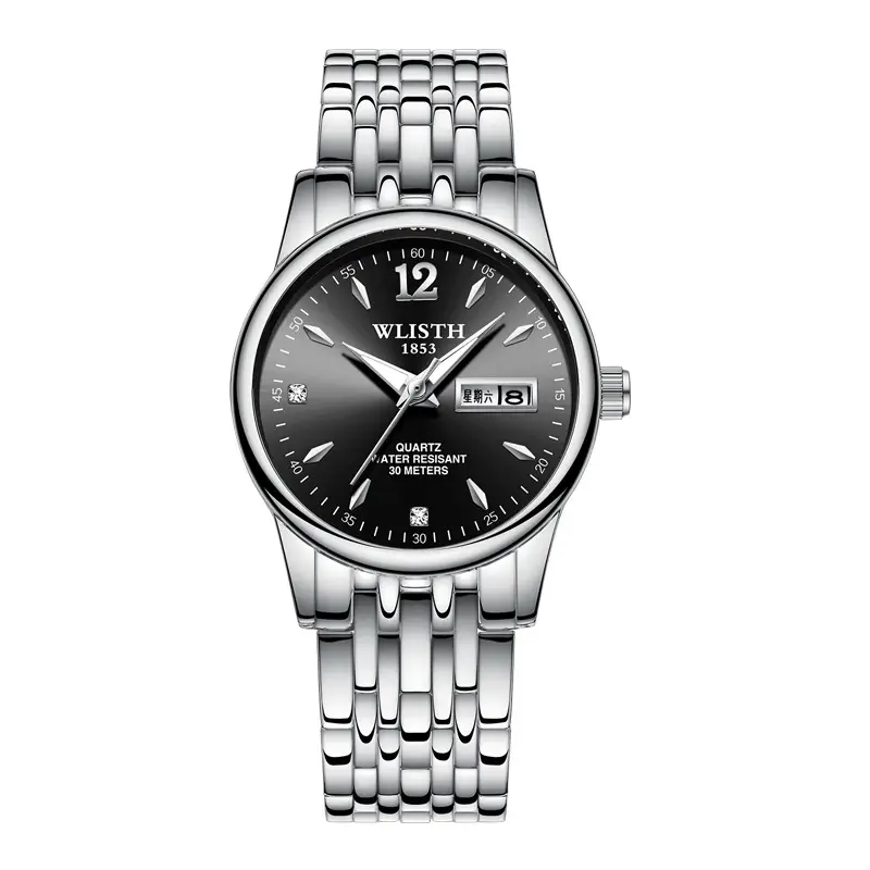 Women's Black Dial Quartz Watch with Stainless Steel Band - Image 2