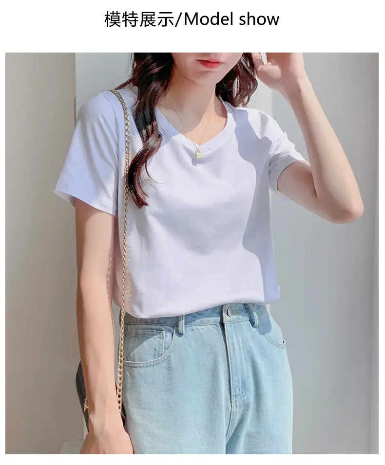 Pure Cotton White V-Neck T-Shirt Women 2025 Summer — feature 5