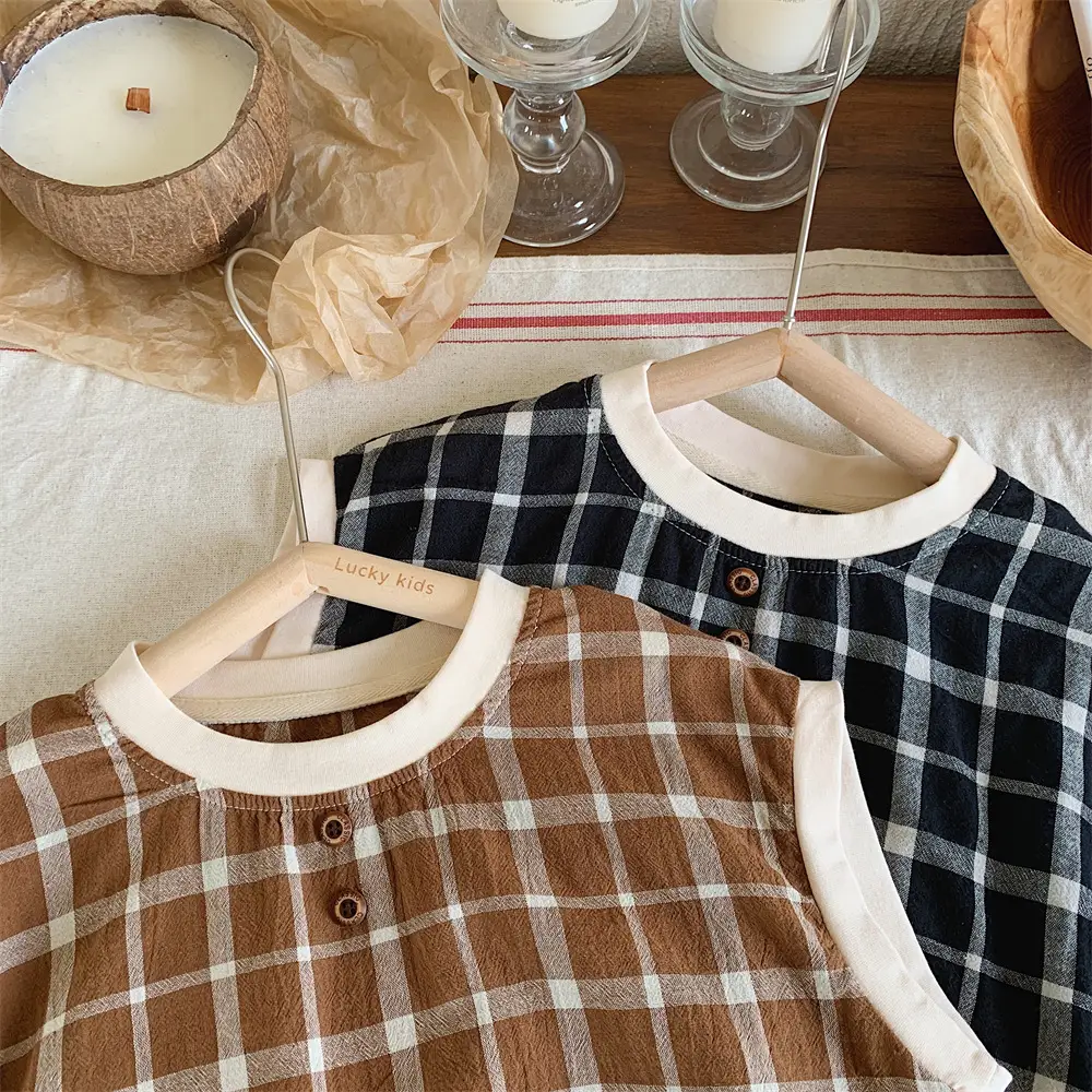 Mengtian Cotton Linen Plaid Short Sleeve T-Shirt for Boys — feature 12